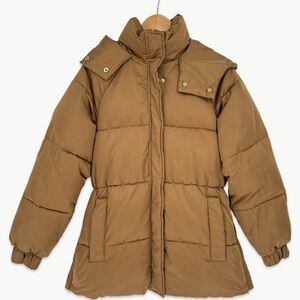 Abercrombie & Fitch Ultra Puffer Mid Length Winter Coat | Medium | Golden Brown